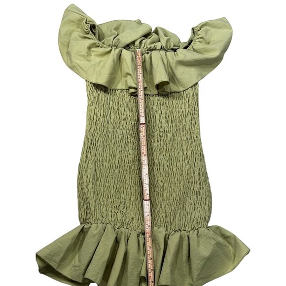 Off-Shoulder Ruffled Smocked Green Mini Dress By Shein XS - Picture 4 of 8